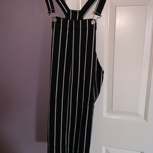 Striped denim overall dress